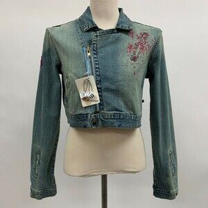 Akdmks Junior's Light Blue Large Jacket Top Denim Jean Embroidered NWT